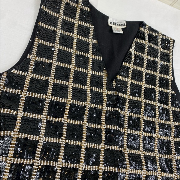Vintage Women’s‎ Black Sequins Pearl and Gold Beads Windowpane Design Vest Sz M - Picture 3 of 10